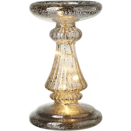 Mottled Glass Candle Holder with LED Light 18 cm